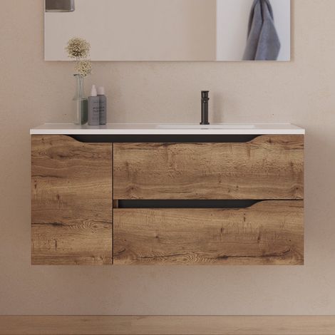 Meuble sous vasque seul, 2 tiroirs et 1 porte, 100cm, pour vasque déportée droite - tabaco (bois foncé) - ZARZA