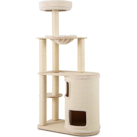 Costway – Arbre à chat bois 151 cm – 6 étages avec 3 poteaux en sisal – 4 plateformes et panier – Coussin en peluche lavable – Dimensions 70 x 39 x 151 cm