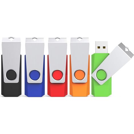 Clé USB 16Go 2.0 LED Lot de 5 Clef USB 2.0 16 Go 5 Pièces Cle USB Flash Drive 16 Giga Portable avec Pince en Métal à 360° Compatible avec PC (Noir Bleu Rouge Vert Orange) (1/5)
