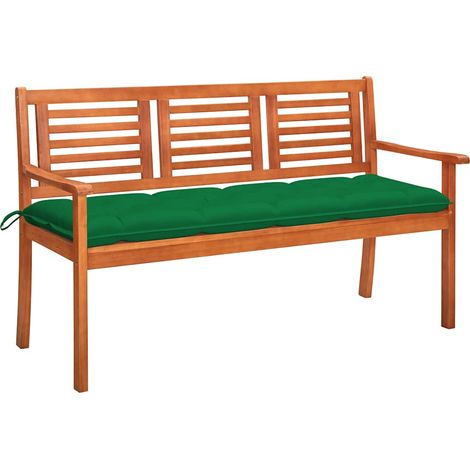 vidaXL Banco de jardín 3 plazas madera maciza eucalipto y cojín 150 cm (1/4)