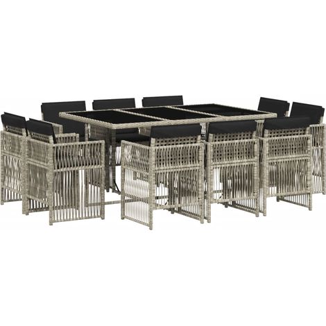 vidaXL Set Pranzo Giardino 11pz con Cuscini Grigio Chiaro Polyrattan (1/5)