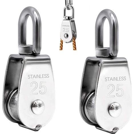 2-teiliges Heberollenset, Einzelrolle aus Edelstahl 304, M25-Einzelrolle, Tragfähigkeit 150 kg - Crezuo