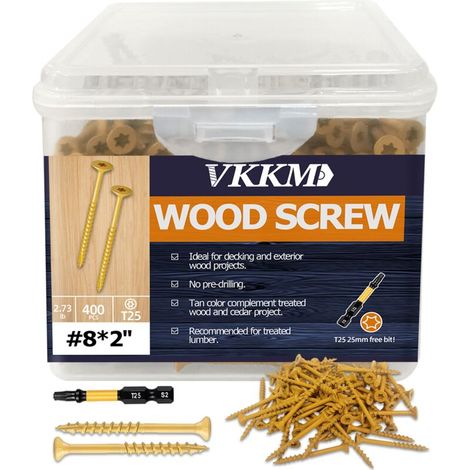 Gelbe Holzschrauben, 400 Stück, 208 cm – Befestigung von Zäunen/Regalen, für den Innen- und Außenbereich, gelb beschichtet, für Profis und Heimwerker – Crezuo