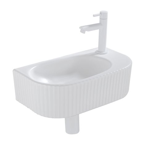 Fugaflow Efficiente Pietra Ensemble lave-mains – 40 x 21,5 x 12 cm – droite – nervuré – demi-rond – 1 trou pour robinet – céramique – robinet pour