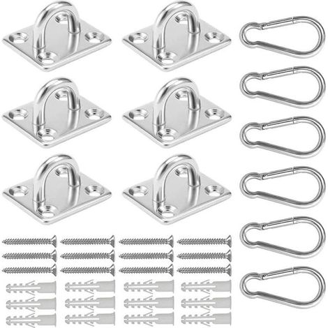 12 Pièces Platine Oeil INOX M5 Mousqueton Platine Ancrage INOX 304 Crochet Oeillet INOX Plaque à œillet Crochets de Plafond Support Mural avec Vis