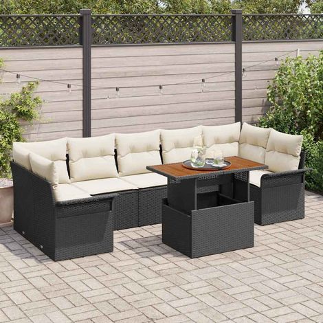Conjunto de sofá de jardín 8 pcs Negro Poliratán vidaXL (1/5)