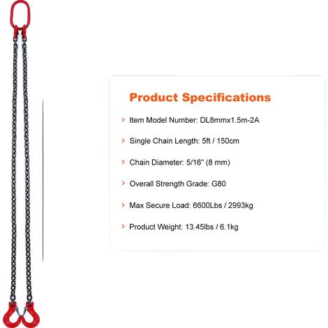 Sangle de levage lourde, capacité de 6 600 lbs, 5ft 8mm (1/2)