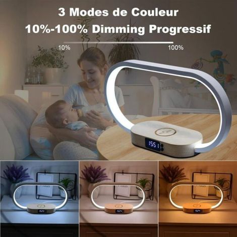Lampe de chevet chargeur sans fil - - Tactile - Port USB - Chargeur induction - Horloge digitale (1/4)