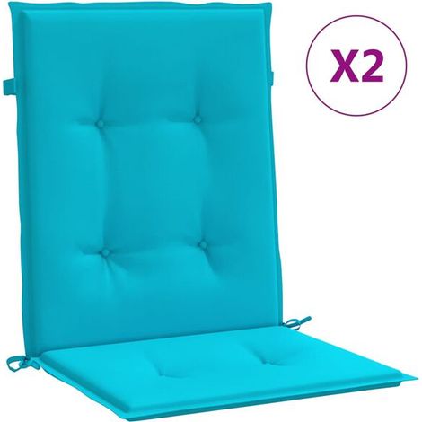 Un ensemble de deux coussins de chaise à dossier bas en tissu turquoise (1/5)