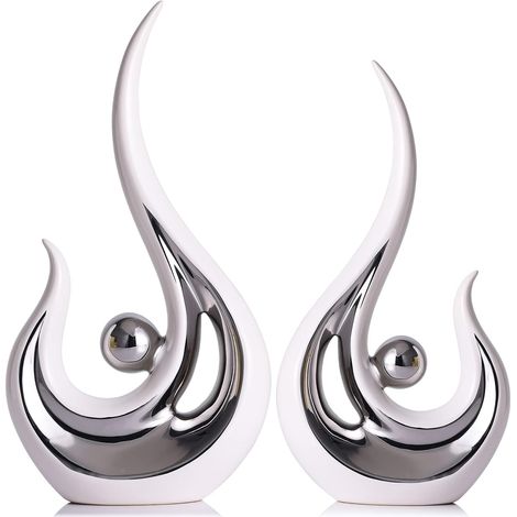 Décoration de Centre de Table Blanche et argentée, Ensemble de 2 pièces d'art Abstrait en céramique, décorations de Table pour Le Salon, Statue Moderne pour Le Support de télévision Minimaliste. (1/5)