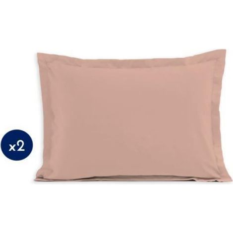 Taies d'oreiller - - 50x70 cm - 100% coton - Rose - Fermeture à rabat portefeuille (1/3)