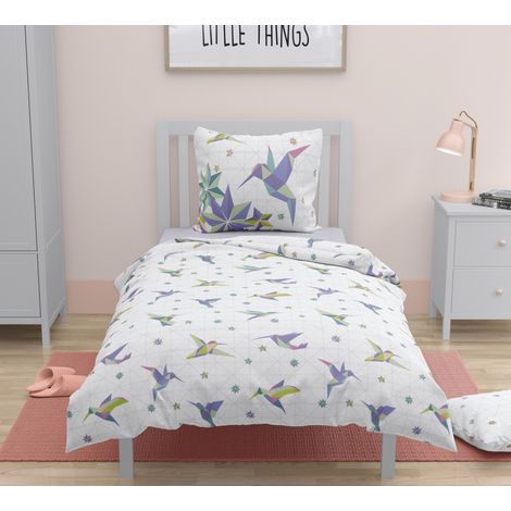 Parure de couette 2 pieces enfant coton 57 fils bleu 140x200 cm - PARADISE (1/4)