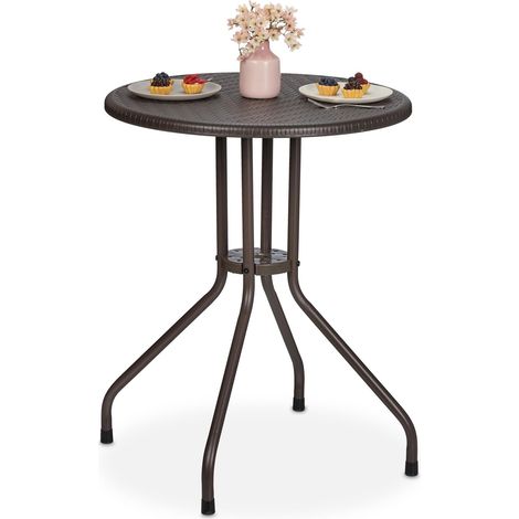 Table de Jardin Ronde, H x D : 73 x 60 cm, Aspect rotin, extérieur, en Plastique et Acier, Marron (1/5)