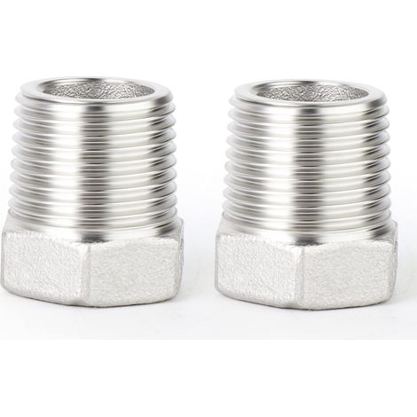 2 pièces réducteur à douille hexagonale, 3/8" BSP mâle à 1/4" BSP femelle filetage 304 acier inoxydable adaptateur de tuyau réducteur raccord (1/5)