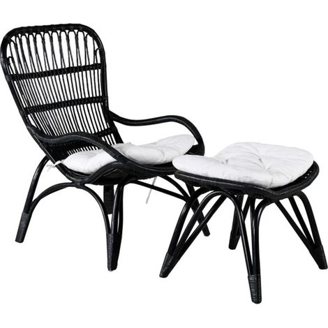 Fauteuil de Jardin & Repose-Pieds "Ella" 98cm Noir (1/5)