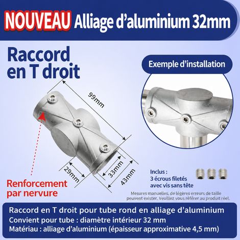 Raccord droit à trois voies en alliage d’aluminium pour tubes ronds de 32 mm 32mm 5 114 g – Livraison gratuite