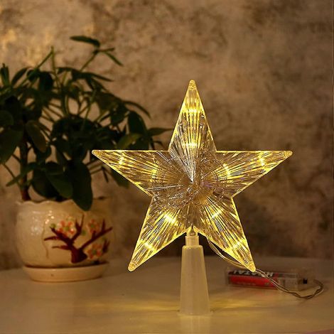 2 étoiles décoratives pour sapin de Noël avec lumière LED blanc chaud, étoile clignotante blanche chaude pour sapin de Noël (5-e-0) (1/5)