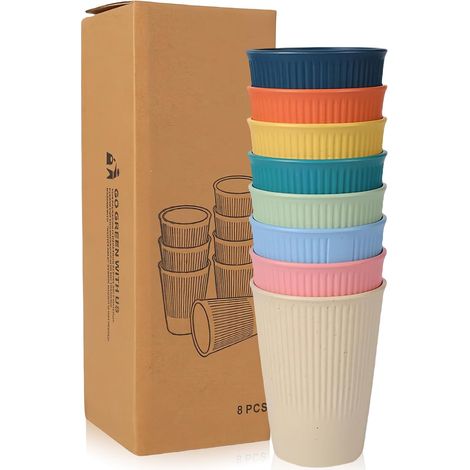 Lot de 8 gobelets en polypropylène, réutilisables, pour enfants et adultes, incassables, sans BPA, passent au micro-ondes et au lave-vaisselle (8 couleurs) (1/5)