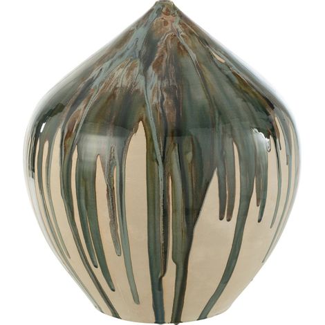 Vase haut peint céramique effet naturel vert élégant - Vert naturel et beige artisanal (1/4)