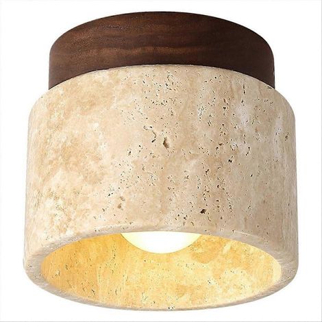 Plafonnier moderne en travertin jaune, ampoule E27, lumière blanche, idéal pour cuisine, couloir, salon, bureau ou salle de thé. (1/5)
