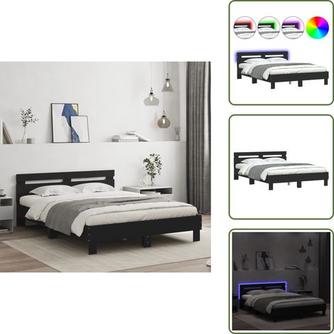 The Living Store Cadre de lit avec LED sans matelas noir 150x200 cm - Lit Double - Cadre De Lit - Éclairage LED - Sommier - Meuble Design