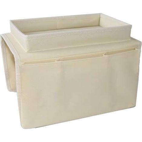 Organiseur de canapé pour accoudoir de canapé, support de télécommande, sac de rangement avec porte-gobelet pour tablette, téléphone, tablette, livre, magazines(blanc) (1/4)