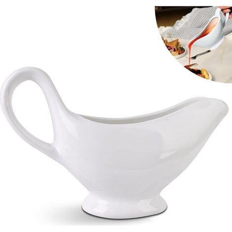 Saucière en Porcelaine 310 ml - Pot à Sauce Avec Anse, Récipient pour Vinaigrette, Crème, Bouillon de Lait - Design Élégant, Grande Poignée (1/5)
