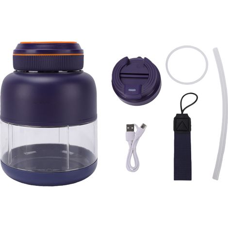 Bol mélangeur électrique sans fil 800 ml avec paille intégrée, format voyage, double couvercle, bleu (1/5)