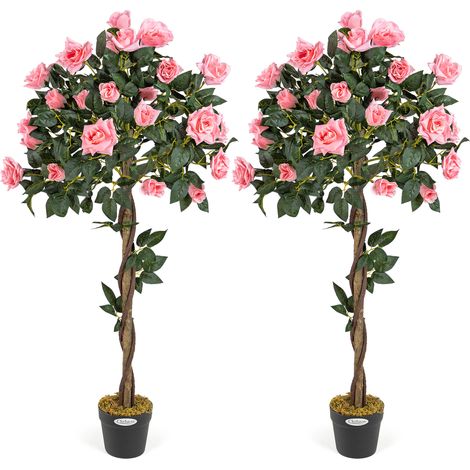 2 Artificial Rose Trees - Pink (4ft)