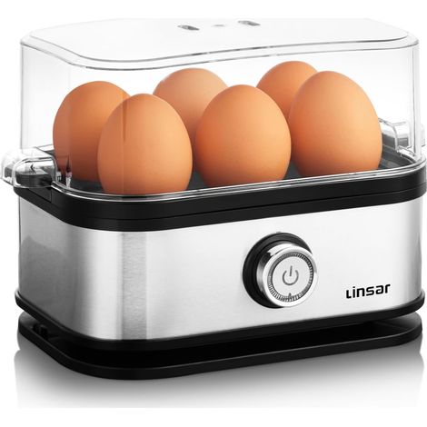 Cuisinier d'oeufs - 6 oeufs à dureté sélectionnable (molle, moyenne, dure) - En acier inoxydable - Incl. bol doseur avec casse-oeufs - Lavable au lave-vaisselle - 400 Watt (1/5)