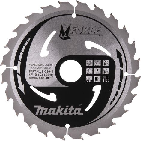 Makita – Lame de scie circulaire 190 x 30 mm 24 dents – B32041 – Pour bois dur – Épaisseur 1.2 mm – Coupe nette et précise
