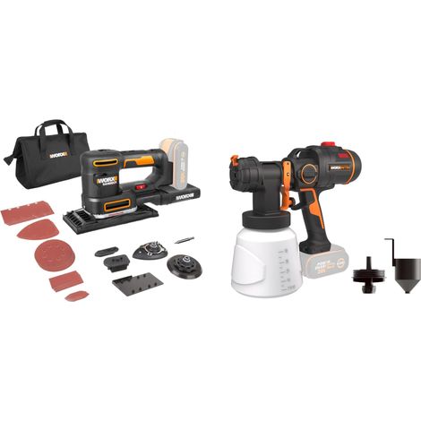 PACK Ponceuse 5-en-1 20V + Pistolet à Peinture 20V (Sans Batterie ni Chargeur, Idéal Pour Tous les Projets de Bricolage et de Rénovation) (1/5)