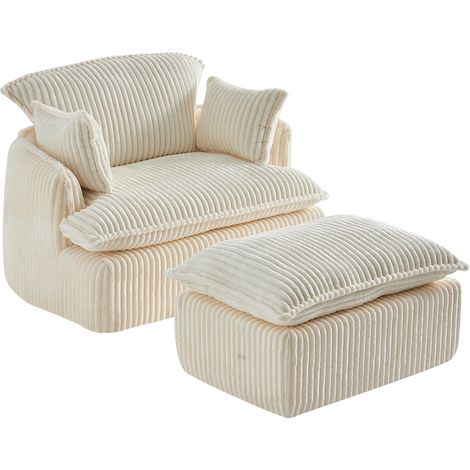 Fauteuil compressé en velours côtelé avec ottomane, canapé convertible compact pour petits espaces (1/5)