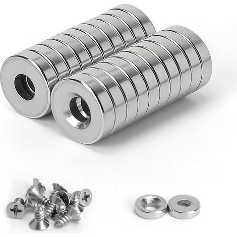 25 Pièces Aimants Néodyme avec Trou Fraisé 10 x 3 mm, Aimants Puissants à Visser avec 50 Vis M4, Petits Aimants Ronds Extra Forts pour Bois Métal Tableau Magnétique Atelier Bricolage (1/5)
