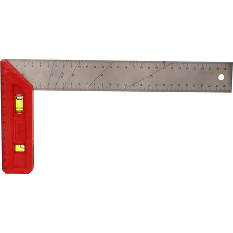 Règle à tracer multifonctionnelle de haute précision en acier inoxydable avec niveau, angles de 90 et 45 degrés, 30 cm. (1/5)