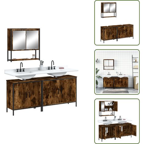 The Living Store Ensemble de meubles de salle de bain 3 pcs Chêne fumé - Armoire d'évier (1/5)