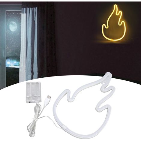 Neon-LED-Wandleuchte in Flammenform, ideal für die Dekoration von Wohnräumen, Partys, als Geburtstagsgeschenk und für Kinderzimmer. Betrieb über USB oder Batterie, warmweißes Licht. (1/5)