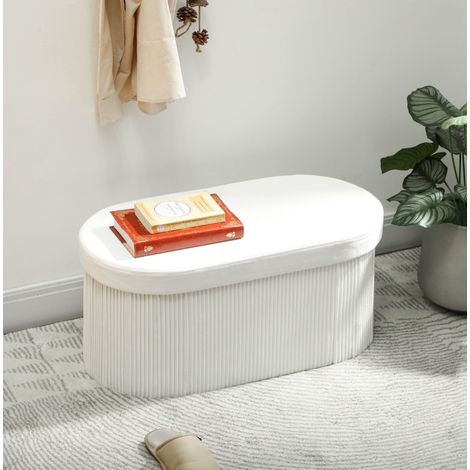 Banco de almacenaje 76x38x35 cm crema, plegable con arcón, asiento efecto terciopelo, MEUBLIV (1/5)