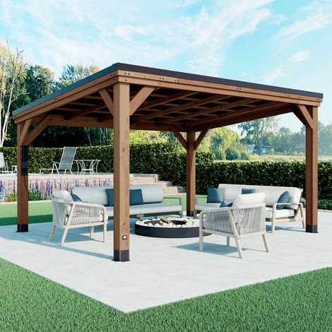Backyard Discovery Arcadia Pitched Roof 100% Cedar Wood Gazebo 4.3m x 3.7m (14ft x 12ft)