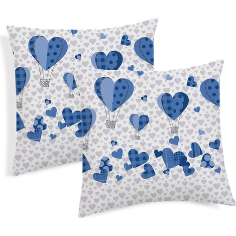 Coppia Cuscini Arredo Imbottiti 40x40 Disegno Mongolfiera Colore Blu (1/2)