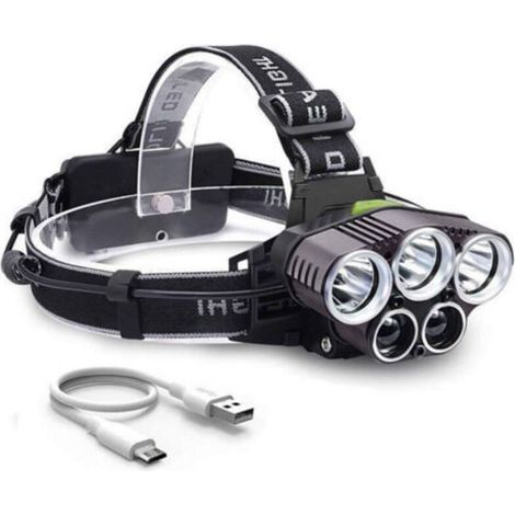 Lampe frontale rechargeable, 100 lumens, éclairage puissant, lampe frontale 5 LED rechargeable par USB, 6 modes d'éclairage, sans pile, résistante aux chocs, pour la marche, la course, le camping, l'e
