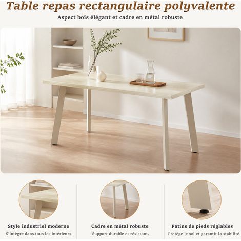 GOEURVANT Table de repas 160x80 cm effet Travertin, plateau monobloc sans joint, pieds en métal, style contemporain (1/3)
