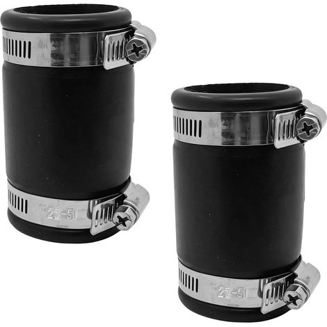 Set of 2 flexible hose connectors, hose fittings, rubber sleeve Ø 40 mm, hose fittings for duct fan, carbon filter, rigid hose, steel tube (1/5)