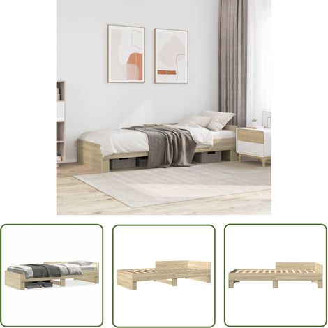 The Living Store Cadre de lit sans matelas chêne sonoma 100x200 cm - Cadre De Lit - Lit Enfant - Lit Simple - Lit En Bois - Sommier À Lattes (1/5)