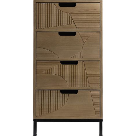 Mobili Rebecca – Commode enfant scandinave 4 tiroirs en paulownia et métal – Dimensions H 67,5 x L 35 x P 29 cm – Design moderne et élégant (1/5)