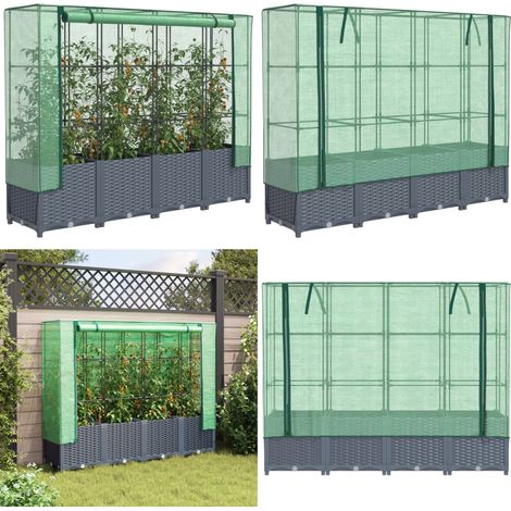 vidaXL Hochbeet mit Gewächshaus-Aufsatz Rattan-Optik 160x40x138 cm (1/5)