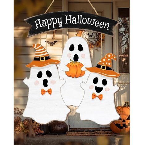 Décoration d'Halloween - Décoration de porte fantôme mignonne - Numéro de maison d'Halloween - Décoration de porte fantôme Femeo (1/5)
