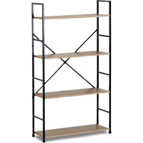 Estanteria Alta en Madera y Metal Nancy, Estilo Industrial, 112cm, Roble y Negro (1/4)