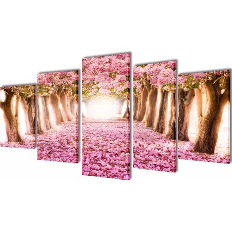 Conjunto de lienzos de pared impresos Flores de cerezo 200 x 100 cm DEC022947