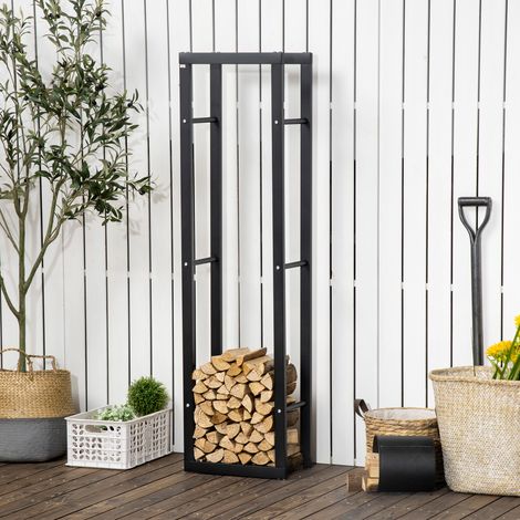 Portalegna in metallo, rastrelliera per legna, contenitore per legna da ardere per interni ed esterni, capacità di carico 100 kg, 40x25x150 cm, nero. (1/5)